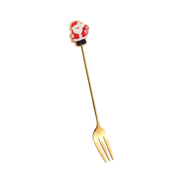 Q Julklapp Kreativ Liten Sked Gyllene Älg Tecknad Fruktgaffel Julgran Gammal Man Dessert Kaffesked Christmas tree golden spoon