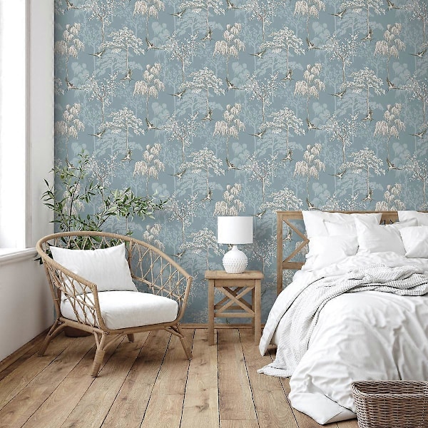 Japansk Have Tapet World of Wallpaper Skiferblå Slate Blue