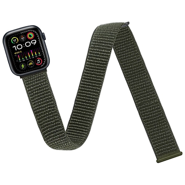 Kellon ranneke Apple Watch iWatch 38/40/41mm -kelloon, joka on paljon pidempi kuin kellon hihna - armeijanvihreä