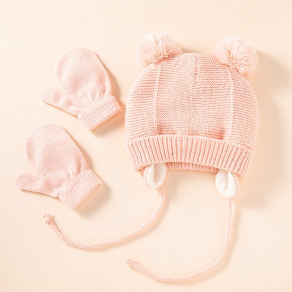 Sød Strikket Pompom Babyhue Handsker Kasket Tyk Varm Pige/Dreng Hue Handsker Beanie Vinter Ørevarm Børnehue Baby Bonnet Muts NavyHat