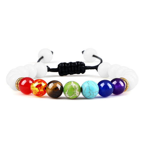7 Chakra Armband Herr Svart Lava Tigeröga Stenar Helande Balans Pärlor Reiki Buddha Bön Naturlig Sten Yoga Armband Armringar Lava Adjustable