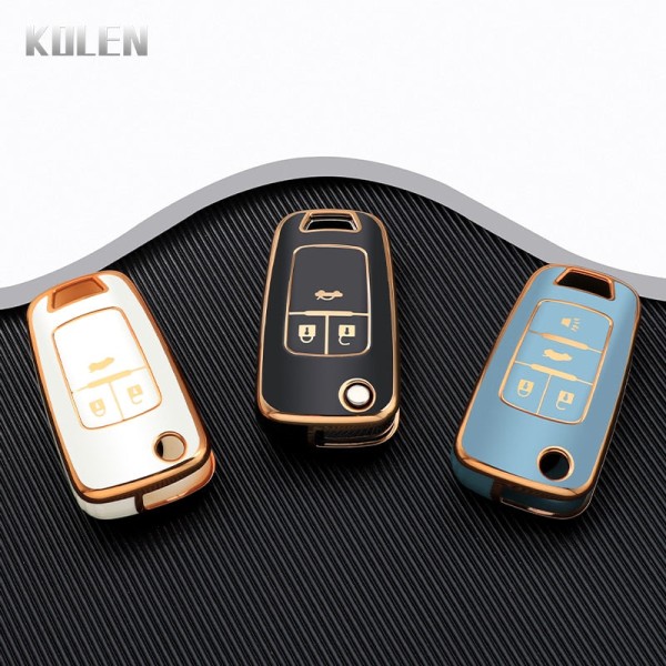 TPU Car Flip Key Case Cover Shell för Chevrolet Cruze Aveo Trax Sail Malibu Captiva Opel Vauxhall Astra J Corsa Insignia Mokka 3 Button White