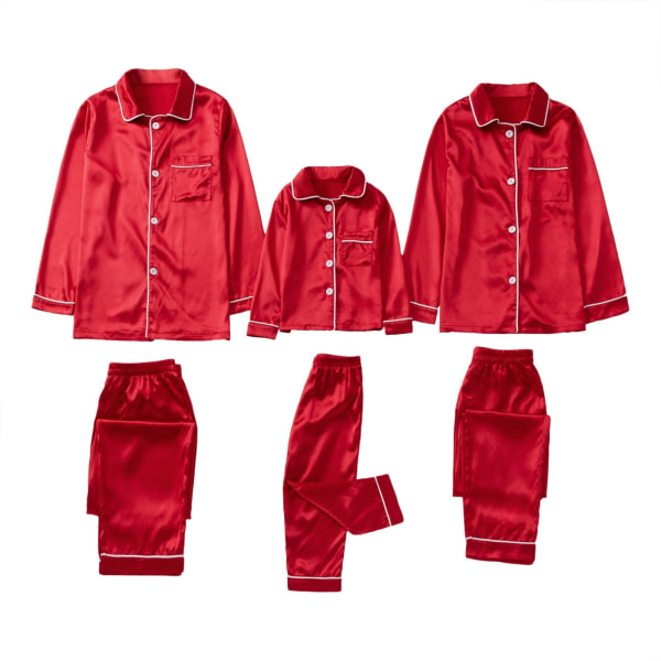 Julmatchande familjepyjamas Pyjamas Satin Solid Matchande julsovkläder Red Mother XXL