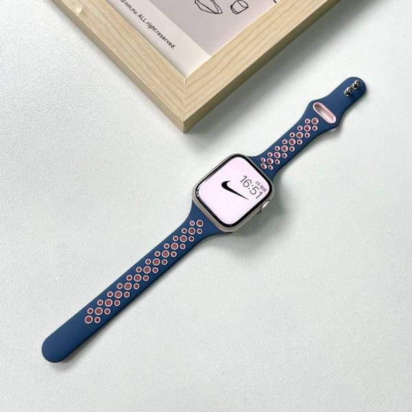 Klockarmband för Apple Watch iWatch S10 42mm marinblå med rosa hål