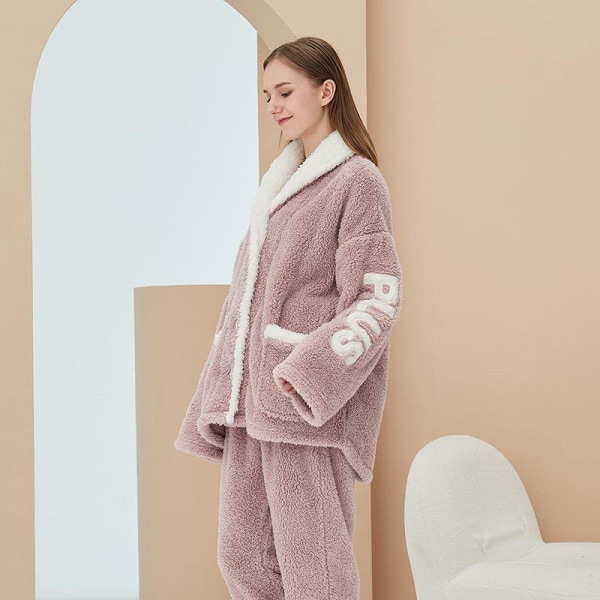 Varme Korallfløyel Pyjamas Dame Høst Vinter Pyjamas Sett Par Hjemmeklær Blue L