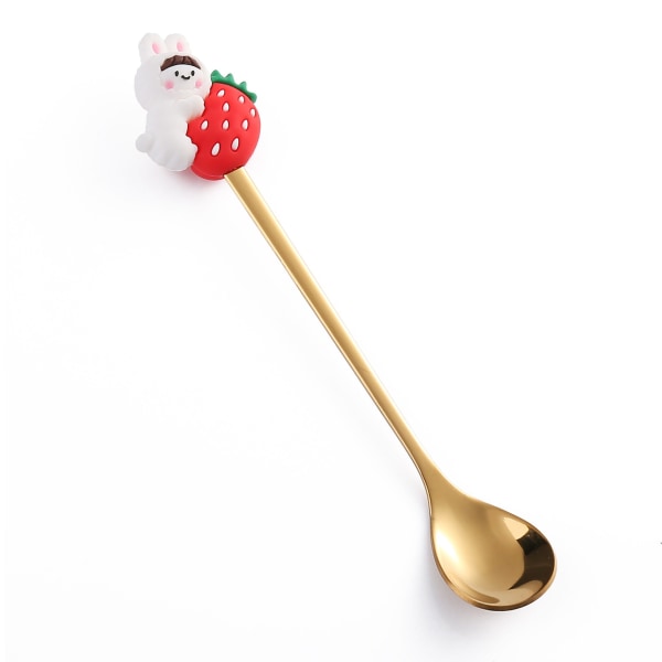 Fruktgaffel Söt Barnservis Vattenmelonsked Docka Tårta Dessertgaffel Rostfritt Stål Kaffesked Red Strawberry Golden Spoon