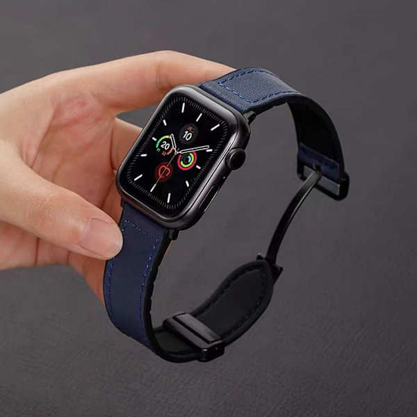 Klockarmband för Apple Watch iWatch 38/40/41/ 10:e generationen 42mm universal äkta läder mörkblå