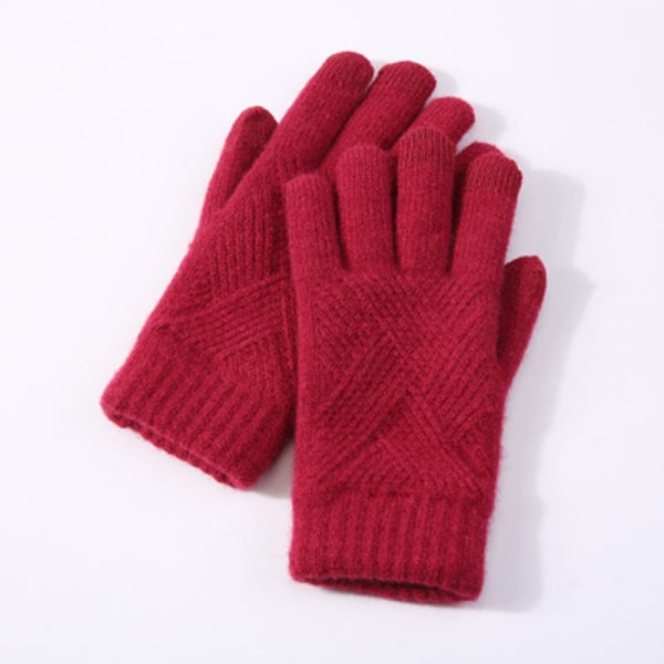 Dam Vinter Varma Stickade Hel Fingerhandskar Herr Enfärgade Ull Touch Screen Vantar Kvinnor Tjocka Varma Cykelkörhandskar H46 White One Size
