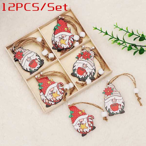 9/12 st Jul Tomte Trähänge Ängel Jultomte Julgranshänge Dekorationer Navidad Gott Nytt År 2024 C-05 (12-piece set)