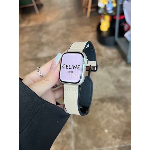 Klockarmband för Apple Watch iWatch 38/40/41/ 10:e generationen 42mm universal mikrofiberläder aprikos