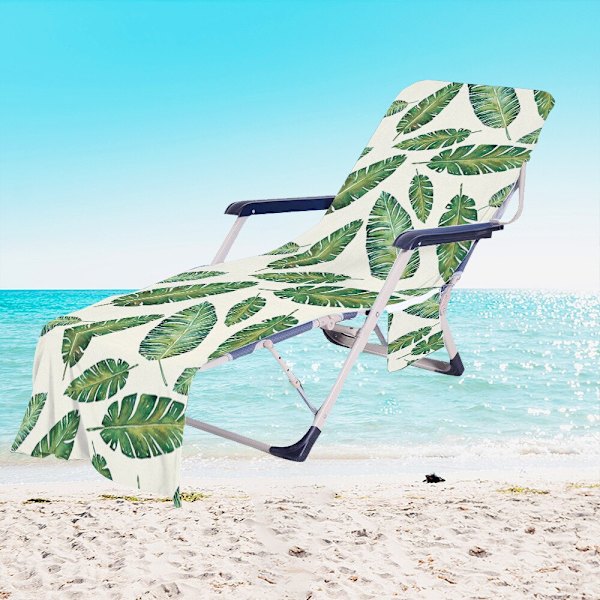 Tropiske Planter Mikrofiber Strandstol Betræk Håndklæde Med Lomme Udendørs Hurtigtørrende Bærbar Have Pool Loungestol Tæppe 16 73x210cm