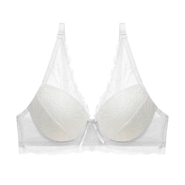 Blommig Spetsöverdrag Bomullsfodrad BH Sexig Bh Push Up Underkläder Kvinnor Transparenta Behåar Dam BH White 32C