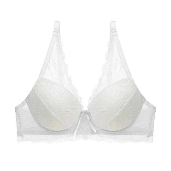 Blommig Spetsöverdrag Bomullsfodrad BH Sexig Bh Push Up Underkläder Kvinnor Transparenta Behåar Dam BH White 34A