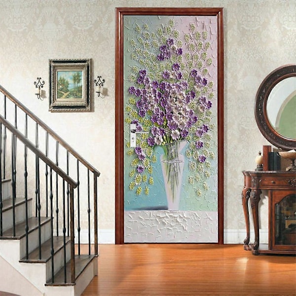 Dww-Självhäftande dörrdekal 3D-effekt Vas (77x200cm), självhäftande PVC-väggdekal för väggdekoration vardagsrum kök sovrum badrum tapet