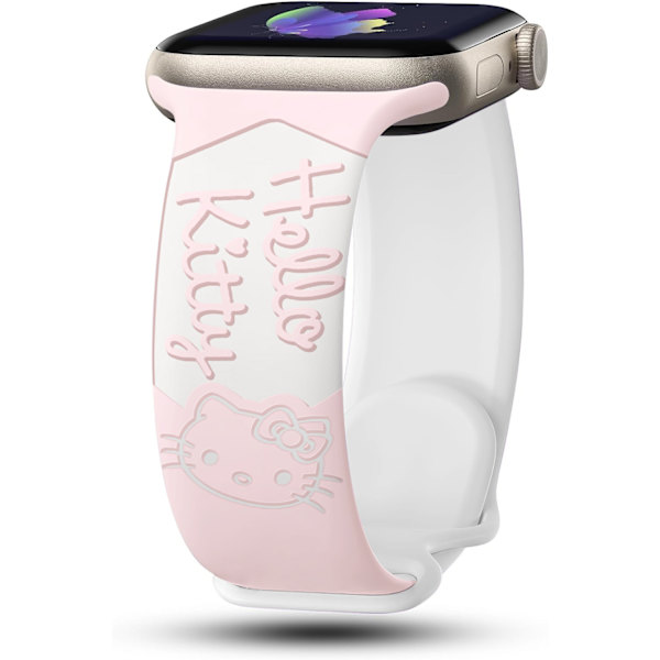 Klockarmband för Apple Watch iWatch 42/44/45/49mm tvåfärgad storhuvad KT-katt rosa + vit