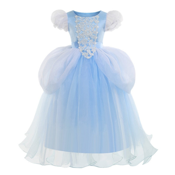 Fé Prinsessklänning Askungen Cosplay Utklädnad Födelsedagskostym Vestidios Baby Flickklänning Charm Set Fancy Dress Karneval 6T(130) 01