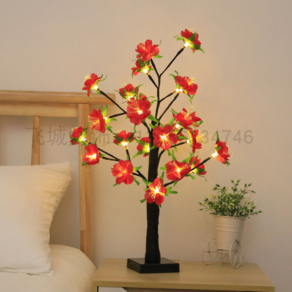 LED Kunstigt Træ Lys Farvede Lys Julefestival Værelse Sengelampe Dekorativ Bordlampe Sølv Birk Lille Natlampe Optic fiber flower tree lamp USB battery box dual-purpose