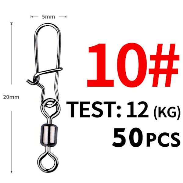 Fishhook 50 stk. Gjeddefiske Tilbehør Koblingsstift Lager Rullende Svivel Rustfritt Stål Snap Fiskekrok Lokkesvivler Utstyr Size1 41mm 30kg