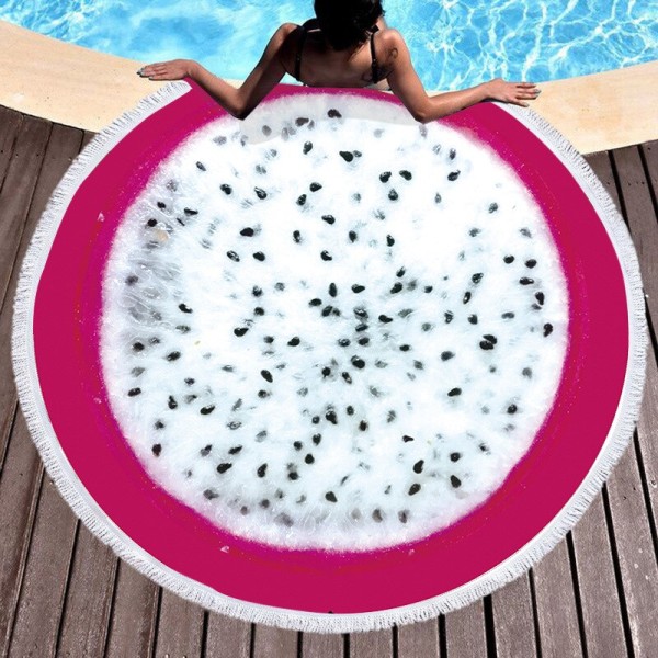 Frukt Sommar Vattenmelon Apelsin Kiwi Strandhandduk Rund Havsfilt Kawaii Yogamatta Picknickmatta Absorberande Manteau Kappa 10