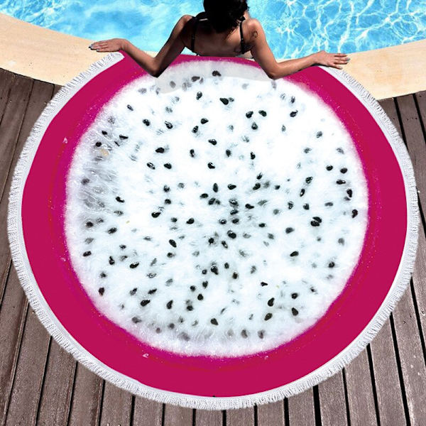 Frukt Sommar Vattenmelon Apelsin Kiwi Strandhandduk Rund Havsfilt Kawaii Yogamatta Picknickmatta Absorberande Manteau Kappa 3