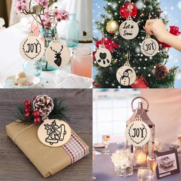 10 st DIY Trä Julgransprydnader Obehandlade Trä Julgran Hängande Dekorationer för DIY Hantverk Jul Hemfest Dekor JM01555