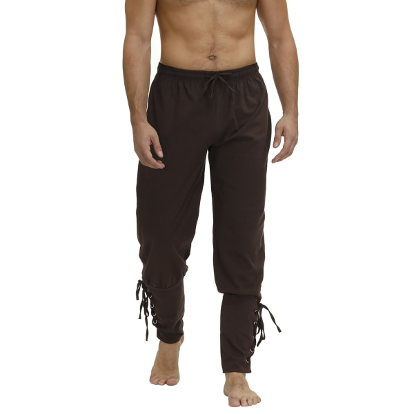 Piratbukser for menn Renessanse Middelalder Viking Kostyme Snøring Shorts Halloween Voksen Cosplay Black L