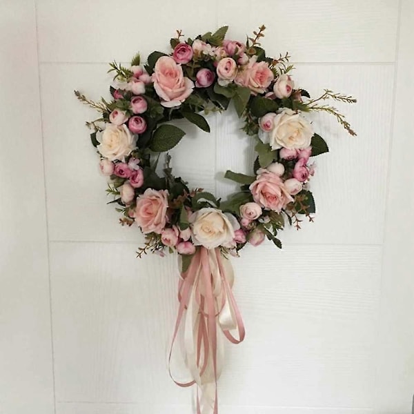 Blomster Kunstig Rose Krans Dør Hængende Væg Vindue Dekoration Krans