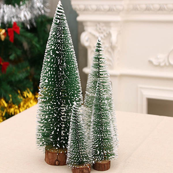 1 stk. Mini Juletræ Lille Choinka Træ Sne Fyrretræsbase Træ Skrivebord Bordpynt Navidad Julepynt Nytår 10CM As Picture Shown