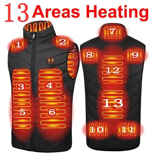 13 Områden Uppvärmd Väst Herr Jacka Uppvärmd Vinter Dam Elektrisk Usb Värmare Taktisk Jacka Man Termisk Väst Kroppsvärmare Kappa 6XL 13 Areas Black 4XL