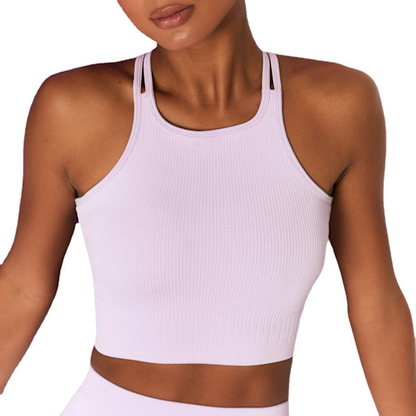 Sömlös Stickad Beauty Back Sexig Yoga Väst Fukttransporterande Sport-BH Löpning Fitness Kläder 6506 vest-purple L
