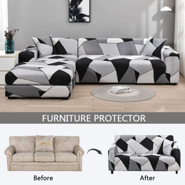Geometrisk ternet sofabetræk, strækbart sofabetræk til stue, elastisk sofa-stolbetræk, sofahåndklæde 1/2/3/4-personers Pattern 22 2-seater 145-185cm