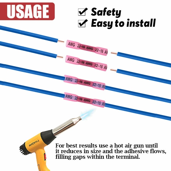 100 STK 22-16 AWG Krympeflex Krimp Terminaler Vandtætte Fuldt Isolerede Forseglede Samlemuffer Elektriske Ledningsstik Sæt Sortiment Rød Blue 50PCS