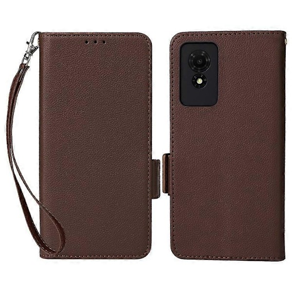Kompatibelt för TCL 501 T433D Läderfodral Plånboksställ Litchi Textur Telefonskal Grossist Brown