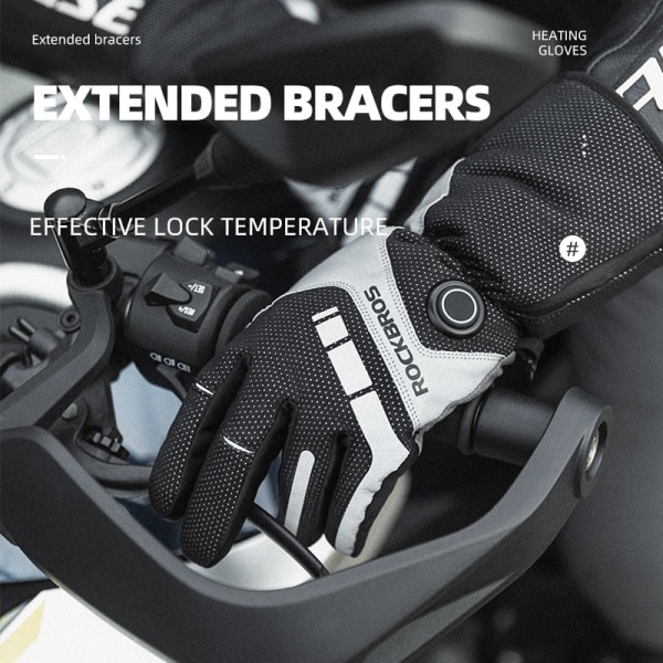 ROCKBROS Uppvärmda Handskar Thermal Vinter Ski Uppvärmda Handskar MTB Ridning Vindtät Guantes Para Motorcykel Touch Screen Batterihandskar Style 1 with mask XL