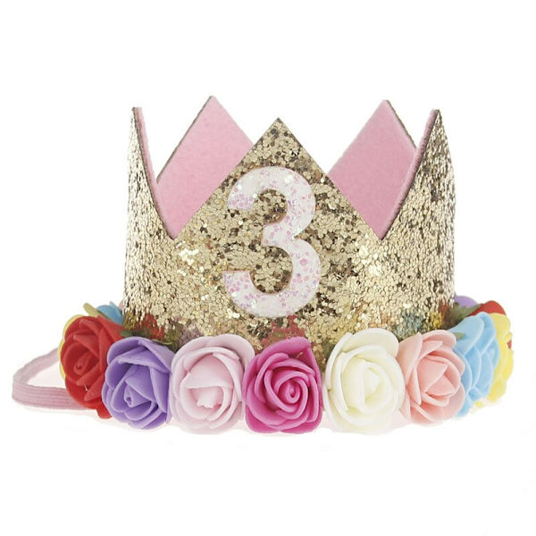Söpöt Glitter 1/2/3 Poika Tyttö Syntymäpäiväjuhlahatut Prinsessakruunuhatut Vauvakutsut Syntymäpäiväkakkuhatut Valokuvarekvisiitta Lasten Juhlakoristeet Dark Pink gold 3 10.5x7CM