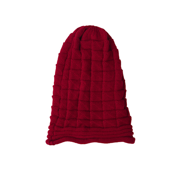 Plissert Flensermmansjett Lue Dame Høst og Vinter Ski Ullue Utendørs Strikket Lue Rust red L（58-60cm）