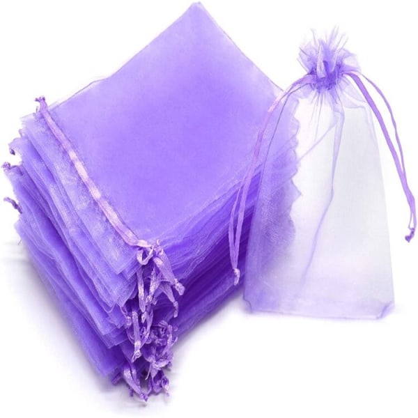 50 stk. gjennomsiktige chiffon organza-poser til jul, Halloween, bryllup, bursdagsfest, godteri, gaveesker, smykkeemballasjeposer plum 13x18cm