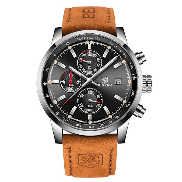 Binya Sports Utomhus Multifunktionell Bälte Herrklocka Vattentät Kvarts Klocka för Män Black Shell gray surface belt