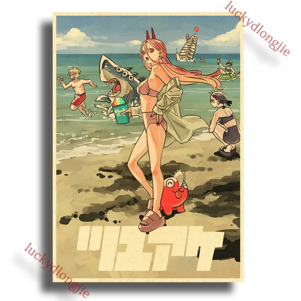 Chainsaw Man Anime Affisch Retro Kraftpapper Vintage Heminredning Målning Vardagsrumsbild Gåva Väggdekaler Caféinredning Konst Vägg 42X30cm(A3) 14
