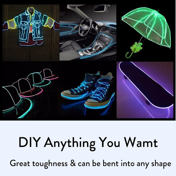 Glow EL Tråd Kabel LED Neon Jul Dansfest DIY Kostymer Kläder Ljusande Bil Ljus Dekoration Kläder Boll Rave 1m/3m/5m White 3M