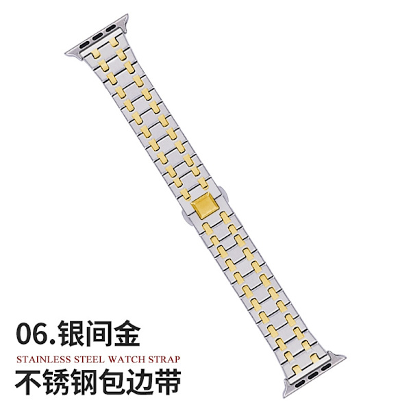 Kellon ranneke Apple Watch iWatchille 42-44-45mm Hopea ja kulta