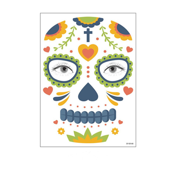 Ansigtsmakeup Klistermærke Speciel Vandtæt Ansigts tatovering De Dødes Dag Kranie Ansigts udklædning Halloween Midlertidige Tatoverings Klistermærker Rhinestone H08