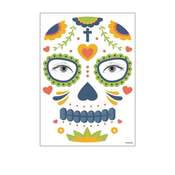 Ansiktsmakeup-klistermärke Special Vattentät ansiktstatuering Day of The Dead Skull Ansiktsklädning Halloween Temporary Tattoo Stickers S06