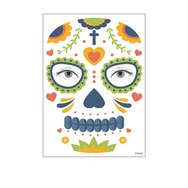 Ansiktsmaling Klistremerke Spesial Vanntett Ansiktstatovering Dødens Dag Skalle Ansikt utkledning Halloween Midlertidige Tatoveringsklistremerker Rhinestone H06