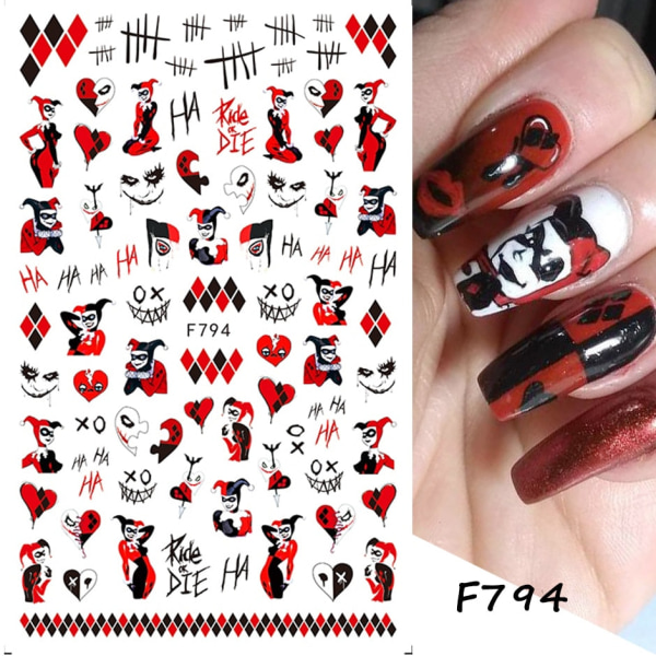 3D Halloween Nageldesign Anime Joker Spindel Orm Sliders Nageldekaler Självhäftande Dekaler Flickor Barn Party Manikyr GLF794 STZ-G036 Black