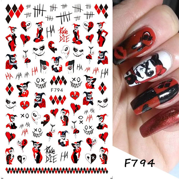 3D Halloween Nageldesign Anime Joker Spindel Orm Sliders Nageldekaler Självhäftande Dekaler Flickor Barn Party Manikyr GLF794 STZ-G037 Gold
