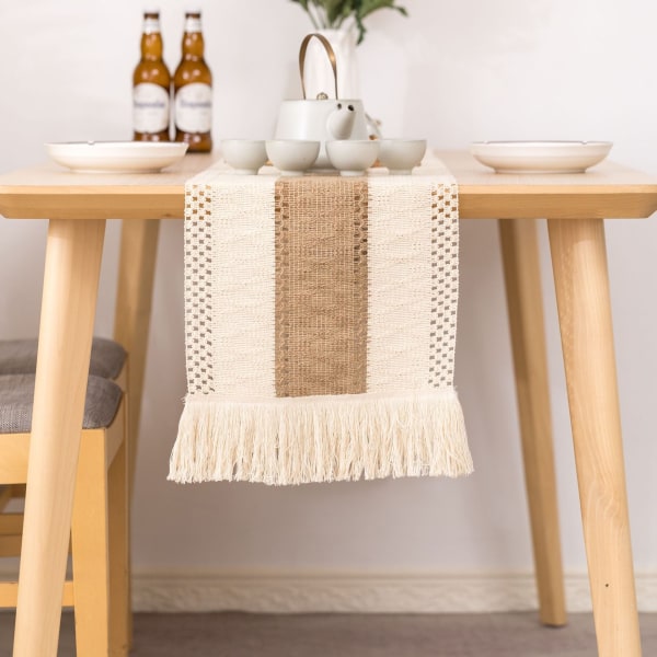 Nordic Woven Hollow Bordslöpare Handgjord Bomull Linne Bordsduk Hushåll Hotelldekorationer Cover TV-skåp Bord Flagga 30X160cm E