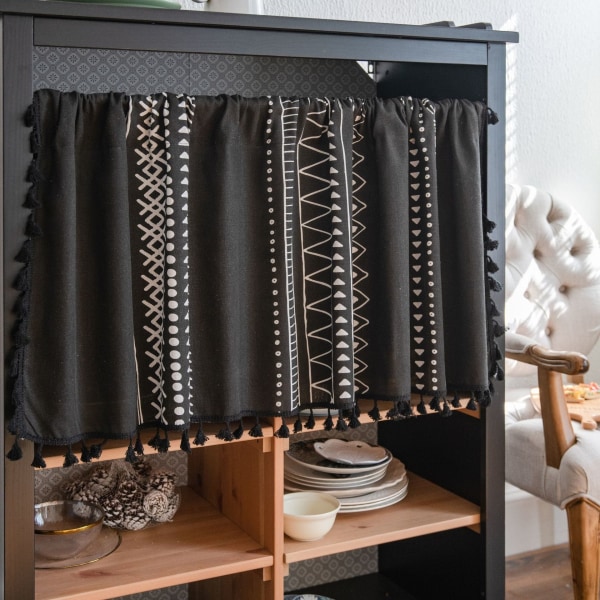 Geometrisk Blommig Gardin för Vardagsrum Diskbänk Dammtät Gardinkappa Kökslucka Café Fönster Draperier D W150x H91 CM