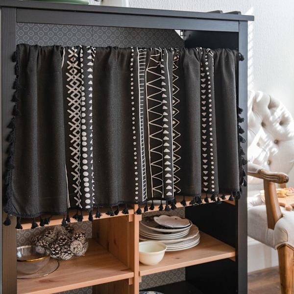 Geometrisk Blomsterprintet Gardiner til Stue Vask Støvtæt Gardiner Valance Køkkenskab Dør Cafe Vinduesgardiner C W150x H60 CM