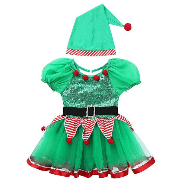 Flickor Paljett Tutu Julklänning Tomtens Alv Kostym Småbarn Grön Festlig Balett Dansdräkt Fancy Party Klänning White